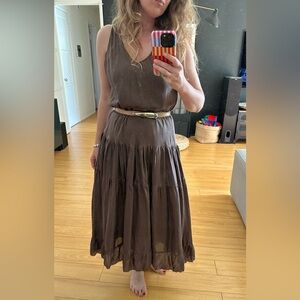 Amazing brown silk dress - totally gives The Row vibe.
